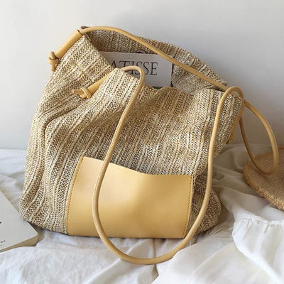 Tote casual personalizzato femminile con due maniglie / cinghie Summer Sea Beach Trim Raffia Bag