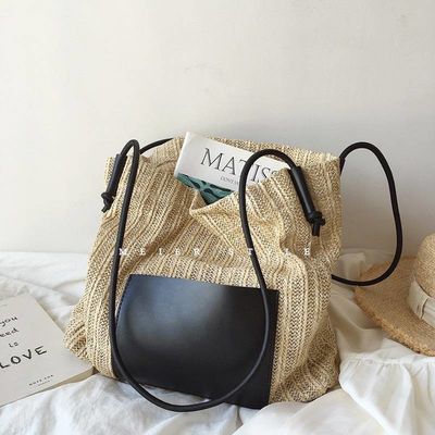 Tote casual personalizzato femminile con due maniglie / cinghie Summer Sea Beach Trim Raffia Bag