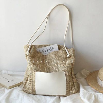 Tote casual personalizzato femminile con due maniglie / cinghie Summer Sea Beach Trim Raffia Bag