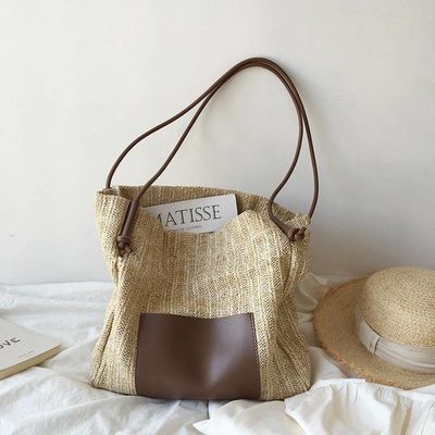 Tote casual personalizzato femminile con due maniglie / cinghie Summer Sea Beach Trim Raffia Bag
