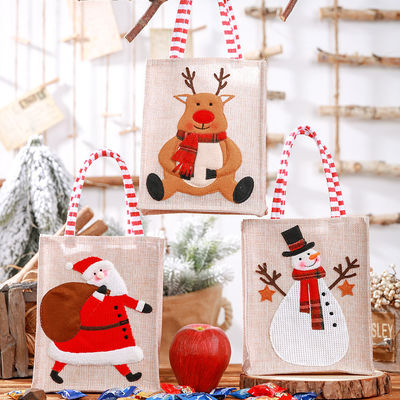 Babbo Natale Uomo di Neve Alce Regalo di Natale Lenzuola a righe Leg Tote appesa con logo personalizzato