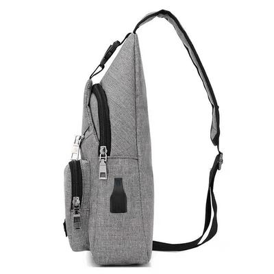 Borsa da petto con cerniera a chiusura Canvas USB di ricarica anti-furto per uomini in brevi viaggi