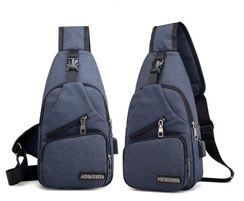 Borsa da petto con cerniera a chiusura Canvas USB di ricarica anti-furto per uomini in brevi viaggi