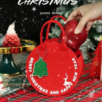 Borsa di Natale in feltro di moda Borsa da shopping di Babbo Natale rosso con design di borsa regalo rotonda