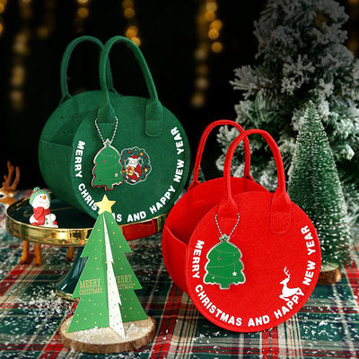 Borsa di Natale in feltro di moda Borsa da shopping di Babbo Natale rosso con design di borsa regalo rotonda