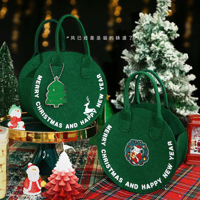 Borsa di Natale in feltro di moda Borsa da shopping di Babbo Natale rosso con design di borsa regalo rotonda