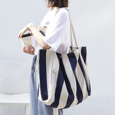 Borsa di tela di cotone a colori personalizzati per lo shopping OEM/ODM Acceptabile Borsa Tote a righe
