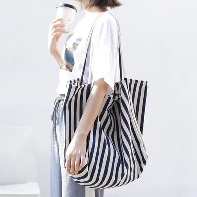 Borsa di tela di cotone a colori personalizzati per lo shopping OEM/ODM Acceptabile Borsa Tote a righe