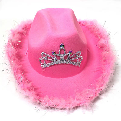 Cappello da cowboy occidentale rosa con corona rosa chiaro e logo personalizzabile