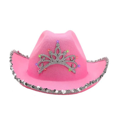 Cappello da cowboy occidentale rosa con corona rosa chiaro e logo personalizzabile