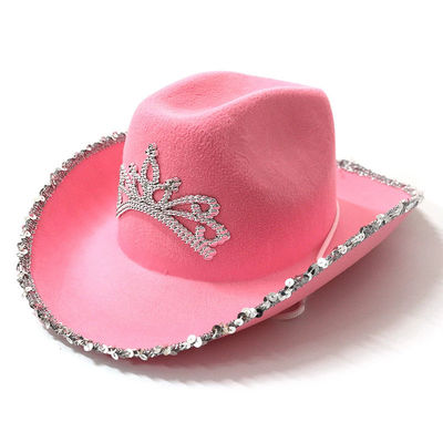Cappello da cowboy occidentale rosa con corona rosa chiaro e logo personalizzabile