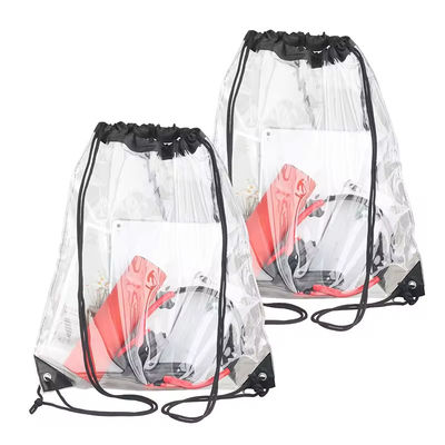 Commercializzazione Sacchetto a spalla trasparente in PVC impermeabile con sacchetto a corda con disegno stampato su misura