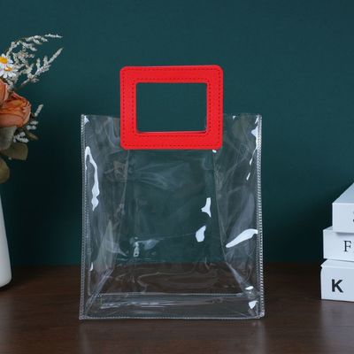 Borsa da spiaggia trasparente in PVC con maniglia in pelle