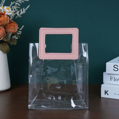 Borsa da spiaggia trasparente in PVC con maniglia in pelle