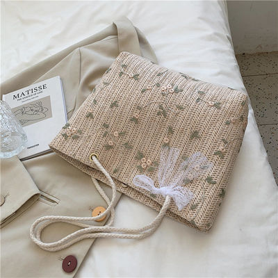 Strand Grass Tissuto Single Shoulder Tote Bag con bellissimo arco in colore personalizzato