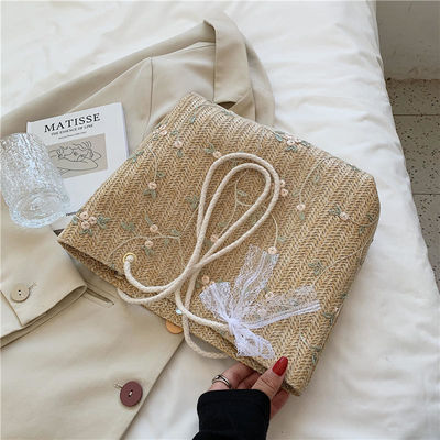Strand Grass Tissuto Single Shoulder Tote Bag con bellissimo arco in colore personalizzato