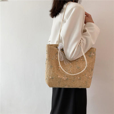Strand Grass Tissuto Single Shoulder Tote Bag con bellissimo arco in colore personalizzato