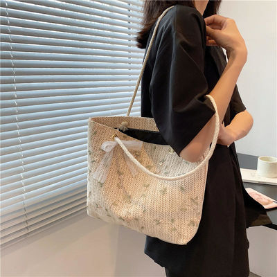 Strand Grass Tissuto Single Shoulder Tote Bag con bellissimo arco in colore personalizzato