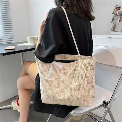 Strand Grass Tissuto Single Shoulder Tote Bag con bellissimo arco in colore personalizzato