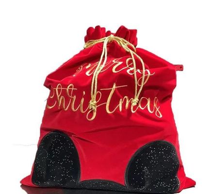 Sacchetto di Natale gigante di velluto rosso a corda di Natale sacchetto di Natale con logo personalizzato