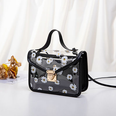 Borsa da mano composta per donna con modello di struzzo e materiale PVC trasparente