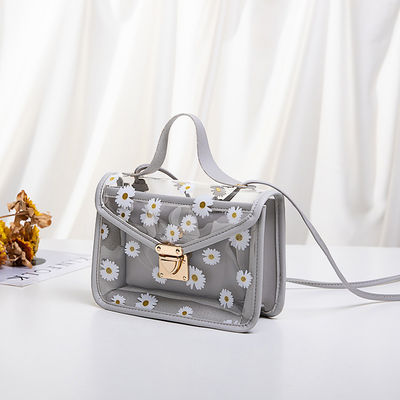 Borsa da mano composta per donna con modello di struzzo e materiale PVC trasparente