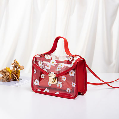 Borsa da mano composta per donna con modello di struzzo e materiale PVC trasparente