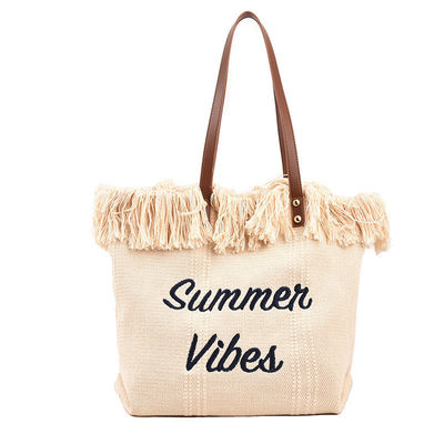 Borsa da mano di tela con modello di struzzo ideale per escursioni estive e shopping.