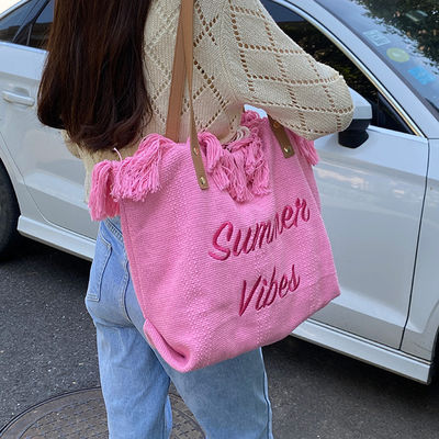 Borsa da mano di tela con modello di struzzo ideale per escursioni estive e shopping.