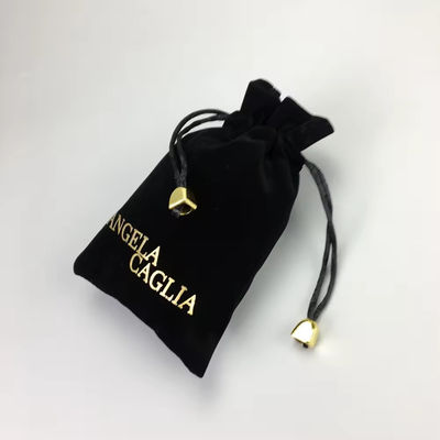 Portable Black Flocking Gold Printing Velvet Bag per imballaggi di gioielli personalizzati