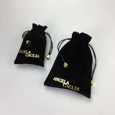 Portable Black Flocking Gold Printing Velvet Bag per imballaggi di gioielli personalizzati