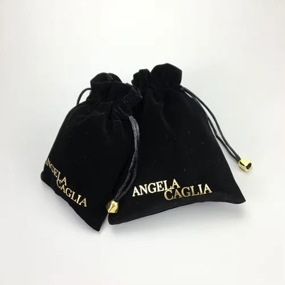 Portable Black Flocking Gold Printing Velvet Bag per imballaggi di gioielli personalizzati
