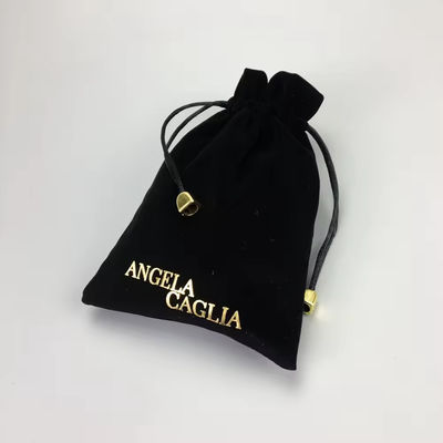 Portable Black Flocking Gold Printing Velvet Bag per imballaggi di gioielli personalizzati