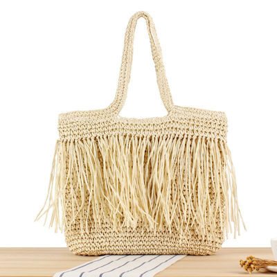 2024 grande capacità donna carta paglia spiaggia borsa da mano con tassello più recente alla moda