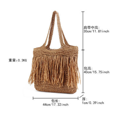 2024 grande capacità donna carta paglia spiaggia borsa da mano con tassello più recente alla moda