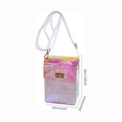 Borsa olografica femminile trasparente estiva 2024 con rivestimento in poliestere e catena quadrata