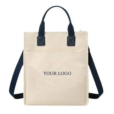 Manico in PU Eco-friendly Acquaproof Laminato Canvas Tote Sacchetto da shopping con logo personalizzato