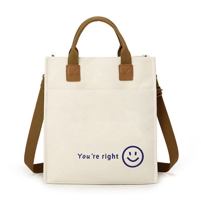 Manico in PU Eco-friendly Acquaproof Laminato Canvas Tote Sacchetto da shopping con logo personalizzato