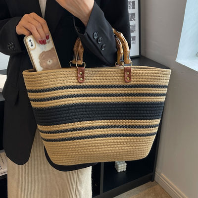 Donna elegante Borsa di paglia da spiaggia tessuta Borsa casual fatta a mano Borsa a spalla di rotino