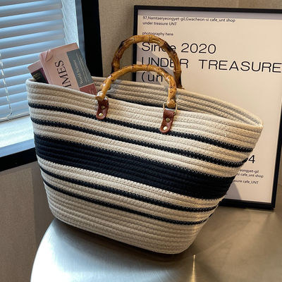 Donna elegante Borsa di paglia da spiaggia tessuta Borsa casual fatta a mano Borsa a spalla di rotino