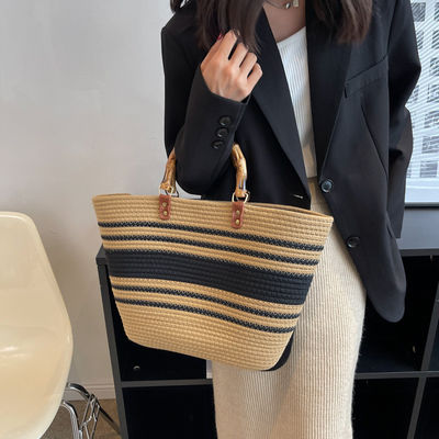 Donna elegante Borsa di paglia da spiaggia tessuta Borsa casual fatta a mano Borsa a spalla di rotino