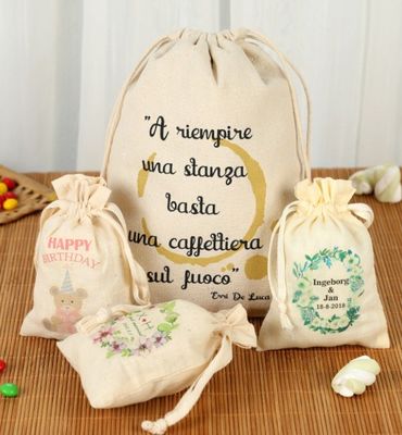 Borsa a corda di cotone personalizzata con disegno di animazione e logo personalizzato
