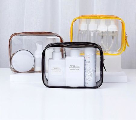 Logo personalizzato Sacchetto per trucco in PVC trasparente Piccolo sacchetto igienico per donne doppia cerniera