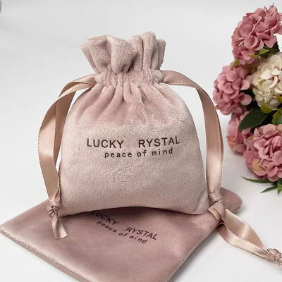 Piccolo imballaggio String drawing Velvet Jewellery Bag Logo personalizzato Stampato tessuto di velluto morbido