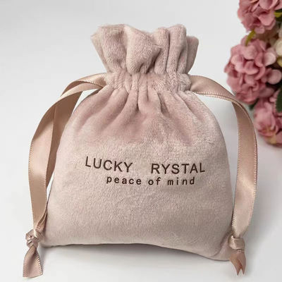 Piccolo imballaggio String drawing Velvet Jewellery Bag Logo personalizzato Stampato tessuto di velluto morbido