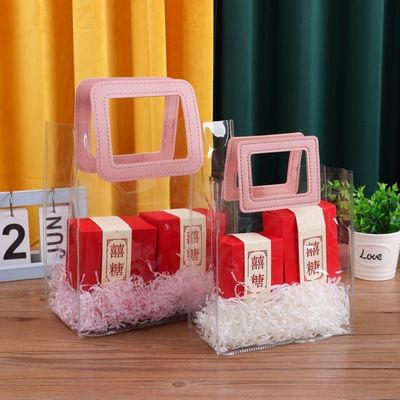 Logo personalizzato accettato PVC sacchetto di plastica trasparente con manico a taglio a stampo