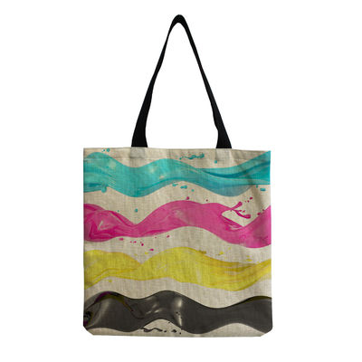 Medium Size Beach Tote Bag Cotton Canvas Linen Reusable Bag per donne Logo personalizzato