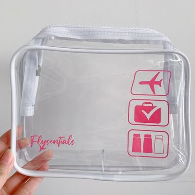 Nuova borsa cosmetica di plastica trasparente in PVC con logo personalizzato accettata