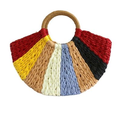 Rainbow Gift Bags Collection Eco Handmade Rattan Woven Straw Tote Bag con chiusura aperta