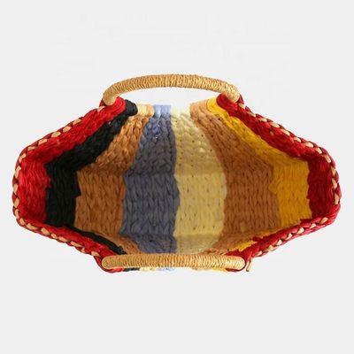 Rainbow Gift Bags Collection Eco Handmade Rattan Woven Straw Tote Bag con chiusura aperta
